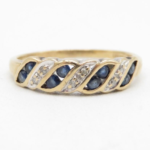 135 - 9ct gold sapphire & diamond vintage ring (2.2g) Size  Q 1/2