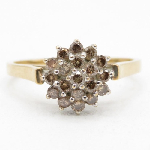 142 - 9ct gold enhanced brown diamond cluster ring (2.6g) Size  S