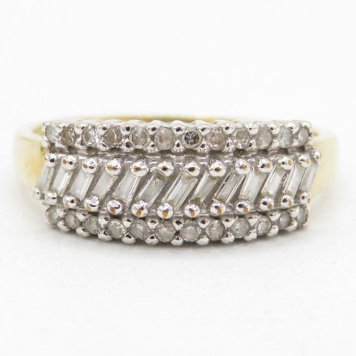 143 - 9ct gold mix cut diamond three row half eternity ring (2.2g) Size  N 1/2