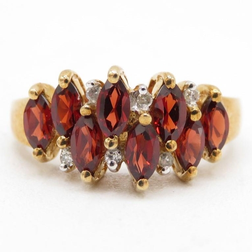 150 - 9ct gold garnet & diamond cluster ring (3.5g) Size  N 1/2