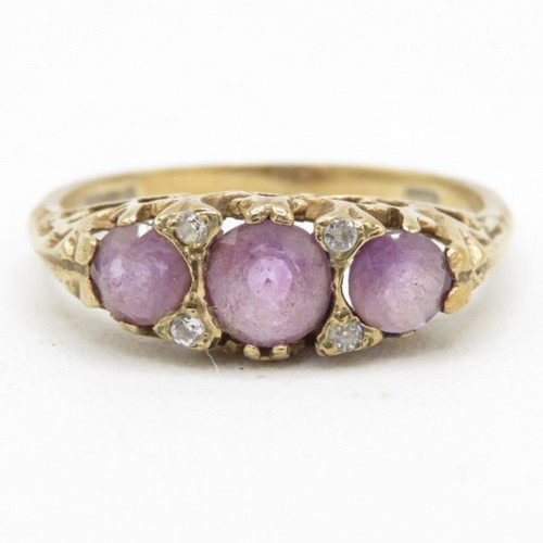 9ct gold amethyst & CZ antique ring (2.3g) Size  R