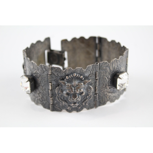 157 - Silver tone lion head panel bracelet by Askew London