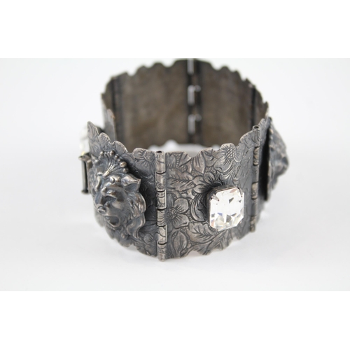 157 - Silver tone lion head panel bracelet by Askew London