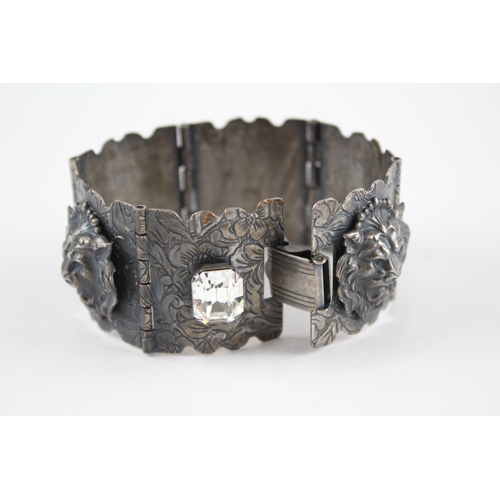 157 - Silver tone lion head panel bracelet by Askew London