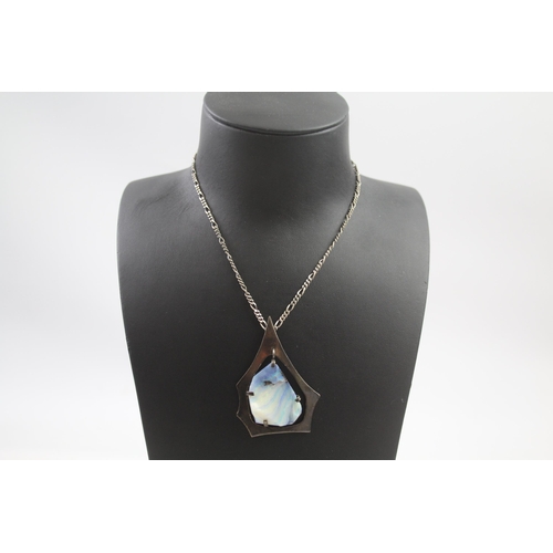 161 - Silver modernist necklace with Opal pendant