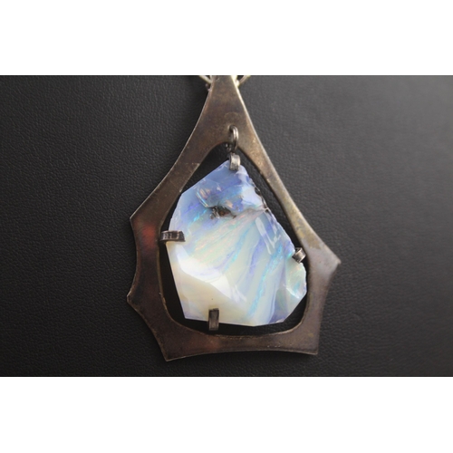 161 - Silver modernist necklace with Opal pendant