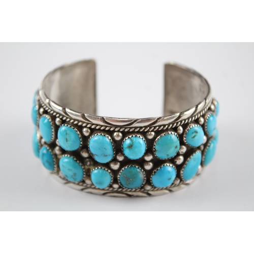 171 - Silver Navajo Turquoise bangle signed by Ida Chester