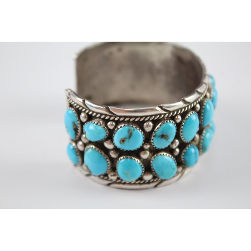 171 - Silver Navajo Turquoise bangle signed by Ida Chester