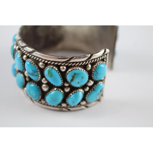 171 - Silver Navajo Turquoise bangle signed by Ida Chester