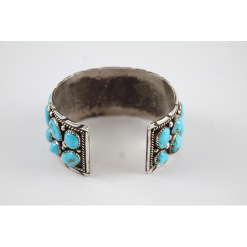 171 - Silver Navajo Turquoise bangle signed by Ida Chester