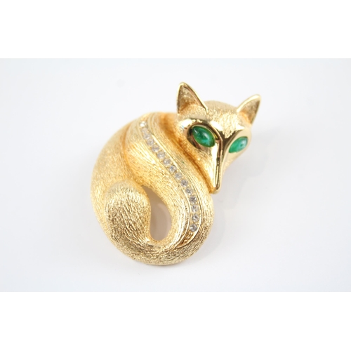 177 - Gold tone fox brooch by designer Grosse