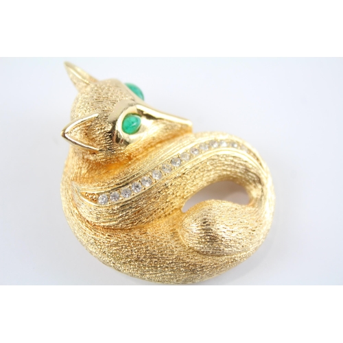 177 - Gold tone fox brooch by designer Grosse