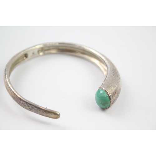 178 - Silver bangle and owl ring set with gemstone including Malachite