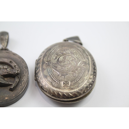 179 - Two silver antique lockets including horse design