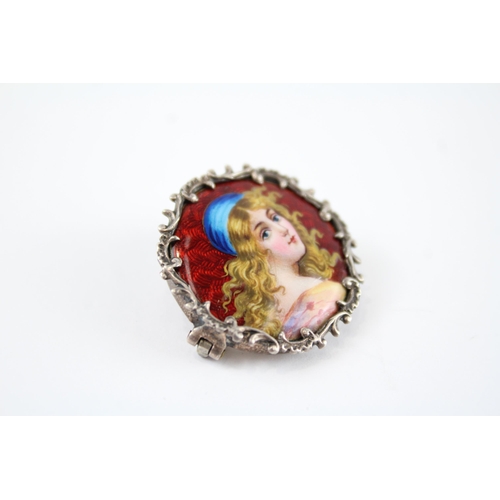 185 - Silver hand painted enamel brooch