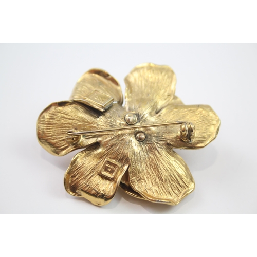 190 - Gold tone flower brooch by designer YSL