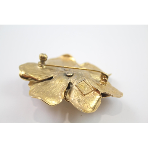 190 - Gold tone flower brooch by designer YSL