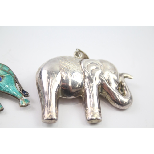 191 - Silver elephant brooch and pendant including Siam