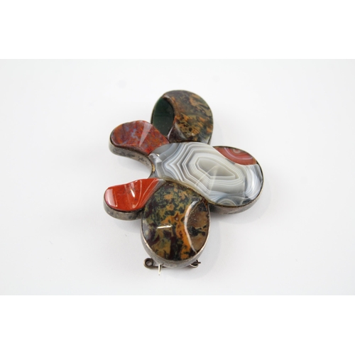 202 - Silver antique gemstone brooch including Agate