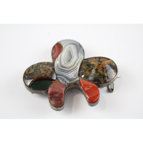 202 - Silver antique gemstone brooch including Agate