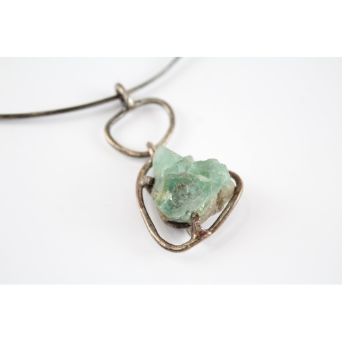 208 - Silver modernist torque necklace with druzy pendant