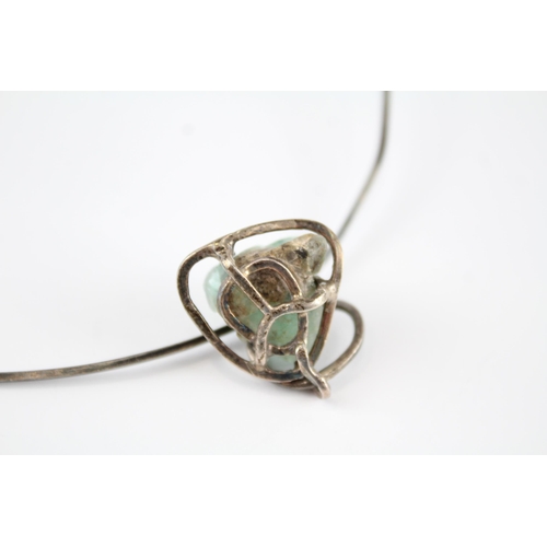 208 - Silver modernist torque necklace with druzy pendant