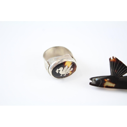 209 - A collection of tortoiseshell jewellery including silver ring