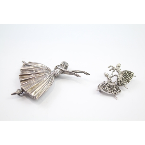 Two silver ballerina brooches signed DHP by Frederick Massingham