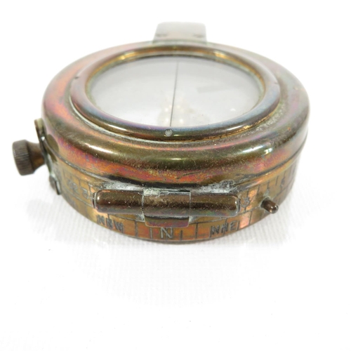 288 - Military Mother of Pearl compass with leather carrying pouch