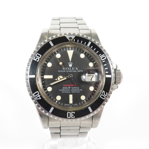 365 - 1973 ROLEX Single Red Submariner retailed by Garrard's in March 1973 with paperwork, inner and outer... 