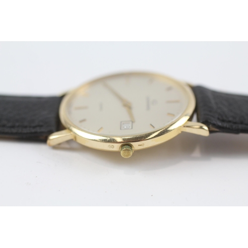 391 - GARRARD 9K Gold Gents WRISTWATCH Quartz WORKING Jaguar Cars Presentation Caseback