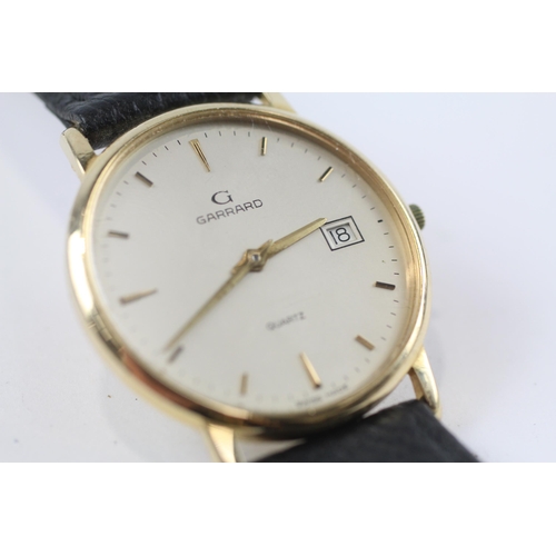 391 - GARRARD 9K Gold Gents WRISTWATCH Quartz WORKING Jaguar Cars Presentation Caseback