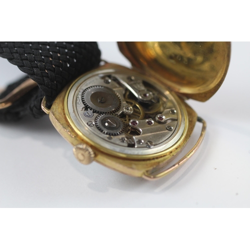 392 - 9ct Gold Cased Gents Vintage Trench Style WRISTWATCH Hand-wind WORKING