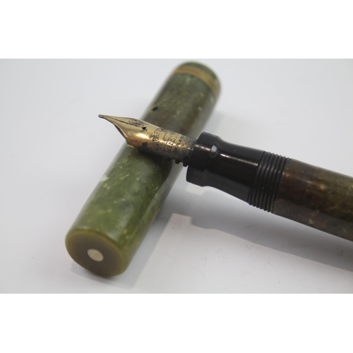 418 - Vintage SHEAFFER Jade Senior Fountain Pen w/ Gold Plate Lifetime Nib WRITING