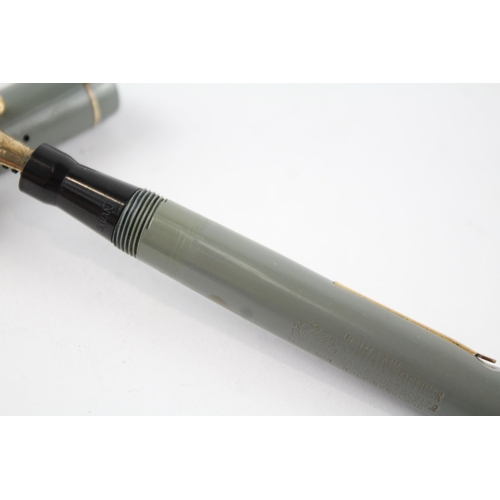 420 - Vintage MABIE TODD Swan Self Filler Grey FOUNTAIN PEN w/ 14ct Gold Nib WRITING