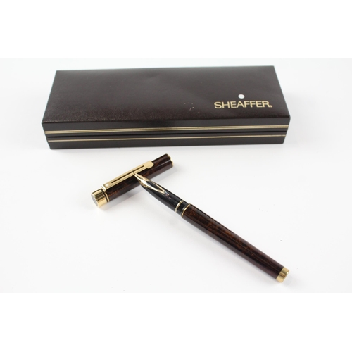 423 - Vintage SHEAFFER Targa Brown Lacquer Fountain Pen w/ 14ct Gold Nib WRITING Boxed