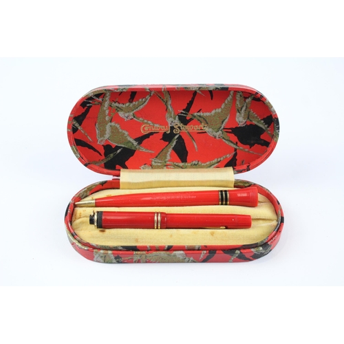 439 - Vintage CONWAY STEWART Dinkie 526 Red Fountain Pen w/ Pencil, Original Box Etc