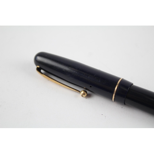 441 - Vintage MABIE TODD Swan Self Filler Navy FOUNTAIN PEN w/ 14ct Gold Nib WRITING