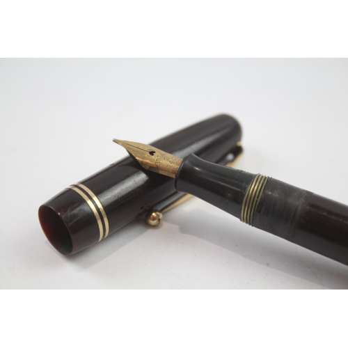 442 - Vintage MABIE TODD Swan Self Filler Brown FOUNTAIN PEN w/ 14ct Gold Nib WRITING