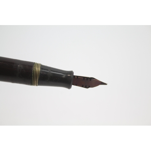 442 - Vintage MABIE TODD Swan Self Filler Brown FOUNTAIN PEN w/ 14ct Gold Nib WRITING