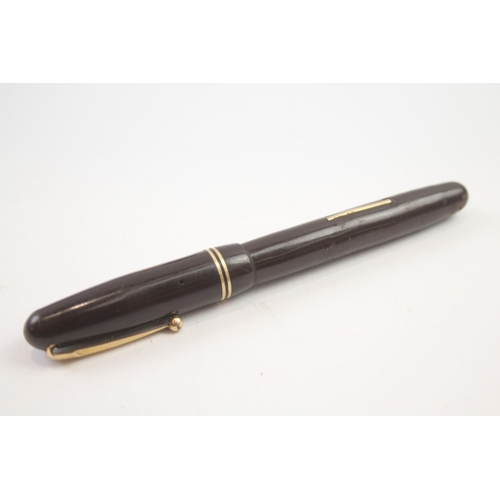 442 - Vintage MABIE TODD Swan Self Filler Brown FOUNTAIN PEN w/ 14ct Gold Nib WRITING