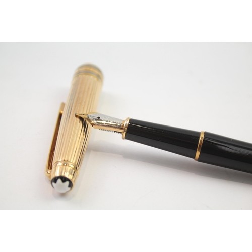 445 - MONTBLANC Meisterstuck Black Fountain Pen w/ 14ct White Gold Nib, .925 Cap 27g