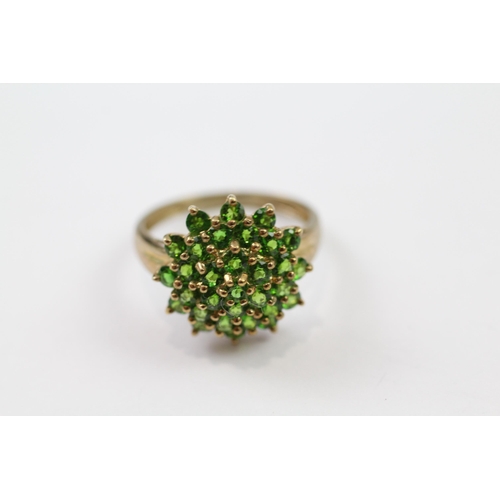 1 - 9ct gold green gem cluster dress ring (3.6g) Size  Q