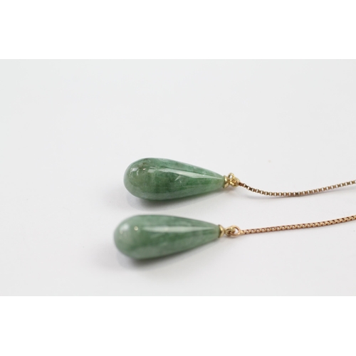 100 - 9ct gold tear drop jade drop earrings (2.4g)