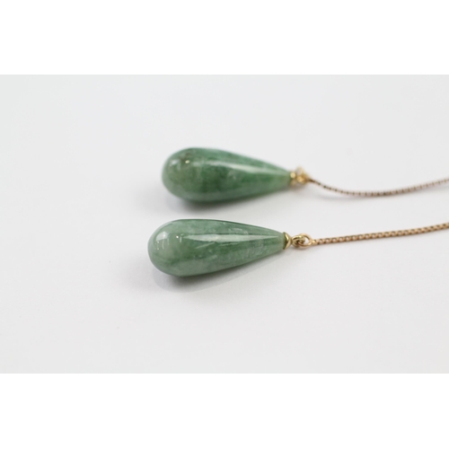 100 - 9ct gold tear drop jade drop earrings (2.4g)