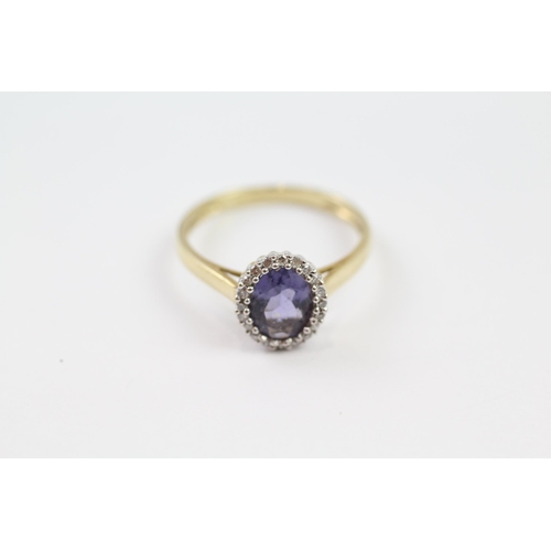 102 - 9ct gold iolite & diamond cluster ring (2g) Size  P