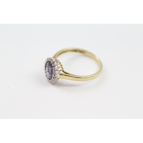 102 - 9ct gold iolite & diamond cluster ring (2g) Size  P