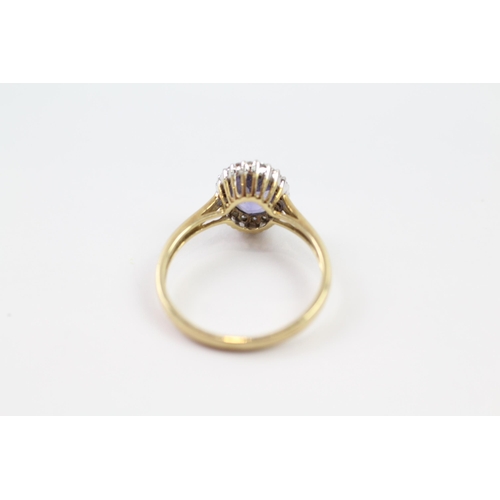 102 - 9ct gold iolite & diamond cluster ring (2g) Size  P