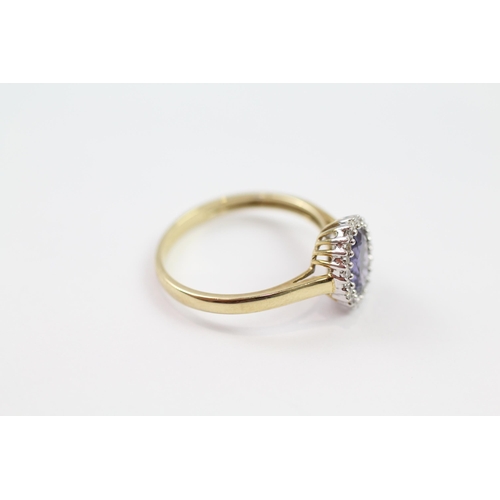 102 - 9ct gold iolite & diamond cluster ring (2g) Size  P