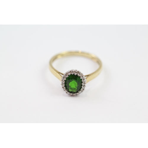 104 - 9ct gold diopside & diamond cluster ring (2.1g) Size  P